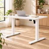 Birou Reglabil Electric SmartAdjust, Blat Alb 120 x 70 cm, Cadru Alb cu Latime Reglabila, 1 Motor, Controler Sus/Jos, Nou