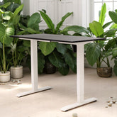 Birou electric SmartAdjust, inaltime reglabila, blat negru 140x70 cm, ,cadru alb, controler sus/jos, 1 motor, nou