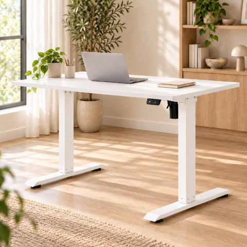 Birou Reglabil Electric SmartAdjust, Blat Alb 120 x 70 cm, Cadru Alb cu Latime Reglabila, 1 Motor, Controler Sus/Jos, Nou