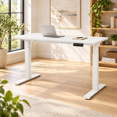 Birou Reglabil Electric IntelliDesk ET114, Blat Alb 160 x 60 cm, Cadru Alb, 2 Motoare, Controler Digital cu Memorie, Sistem Anticoliziune, Nou