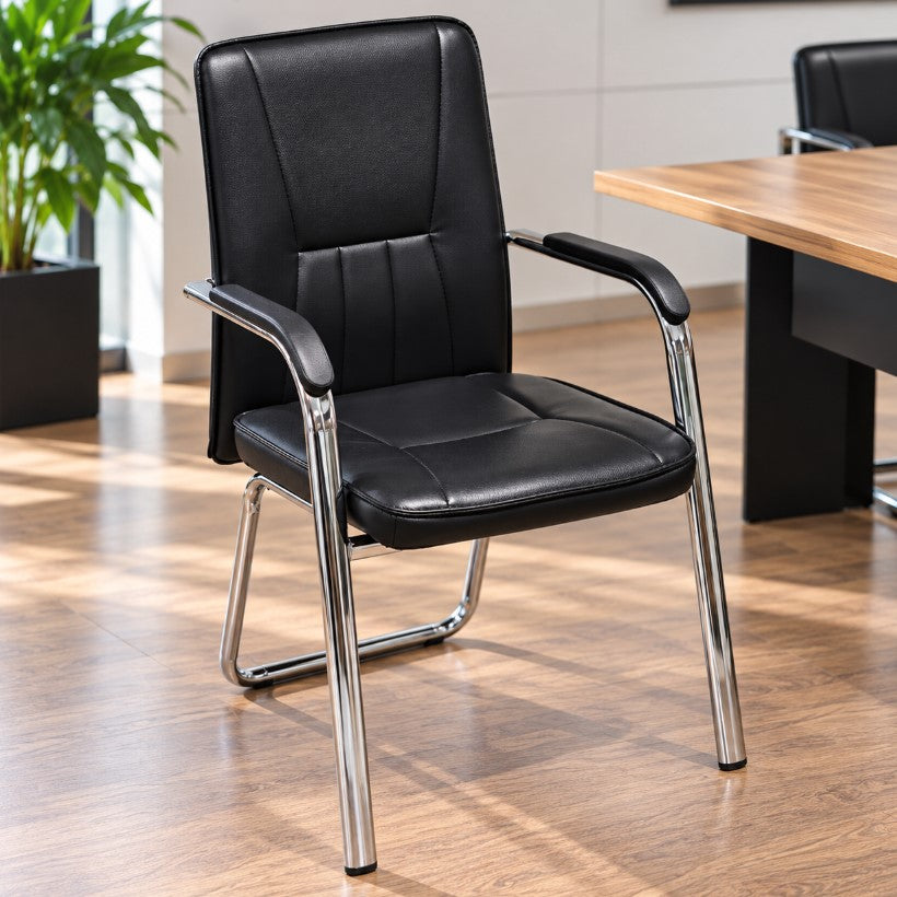 Scaun de Conferinta Tapitat cu Piele Ecologica Neagra - pentru Birou si Sala de Sedinte