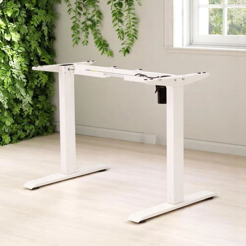Birou Reglabil Electric SmartAdjust, Blat Crem 120 x 80 cm, Cadru Alb cu Latime Reglabila, 1 Motor, Controler Sus/Jos, Nou