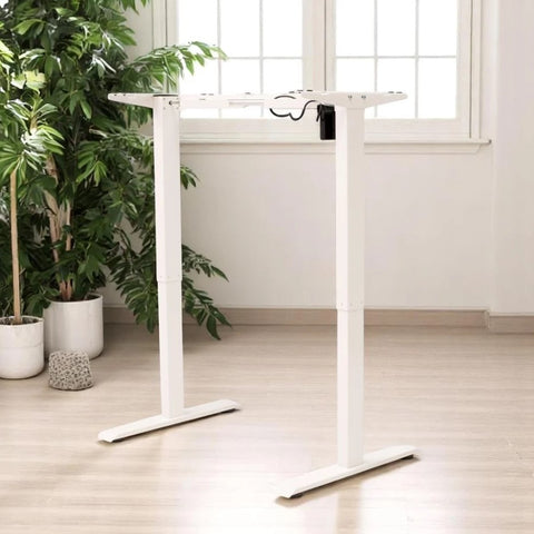 Birou Reglabil Electric SmartAdjust, Blat Crem 120 x 80 cm, Cadru Alb cu Latime Reglabila, 1 Motor, Controler Sus/Jos, Nou