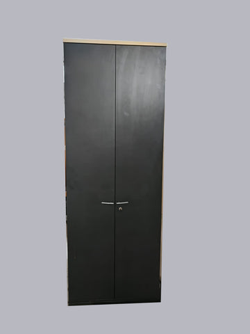 Dulap de Acte Negru cu Blat din Arțar, 220x80 cm, Rafturi Metalice - Second Hand