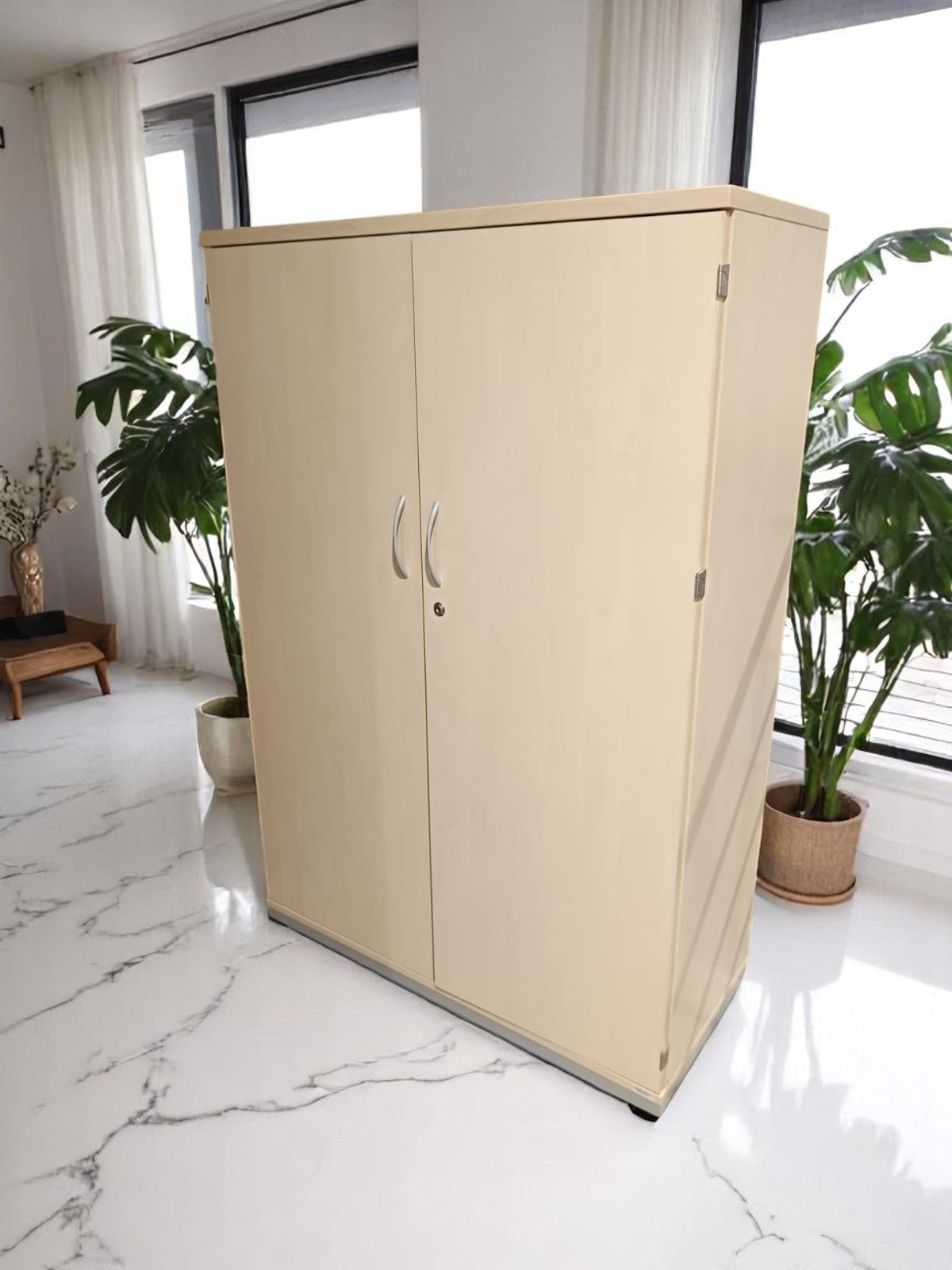 Dulap multifunctional cu 2 usi pentru documente plus garderoba gri/artar de 80x180 cm - second hand