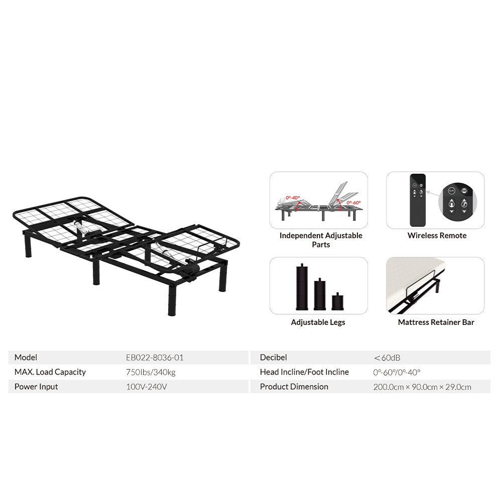 Cadru de pat electric, dimensiuni 200x90x29 cm, ajustabil pe inaltime, opțiune Flat si 0 gravity, NOU