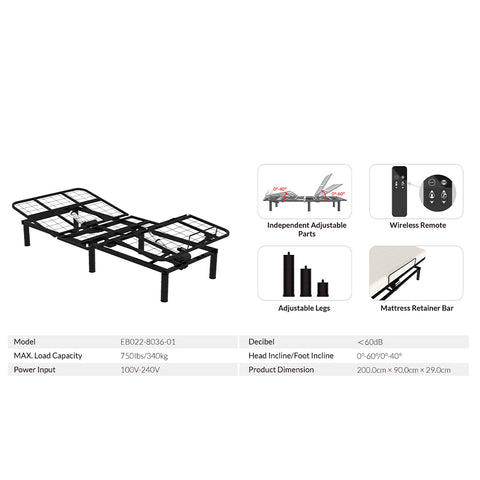 Cadru de pat electric, dimensiuni 200x90x29 cm, ajustabil pe inaltime, opțiune Flat si 0 gravity, NOU